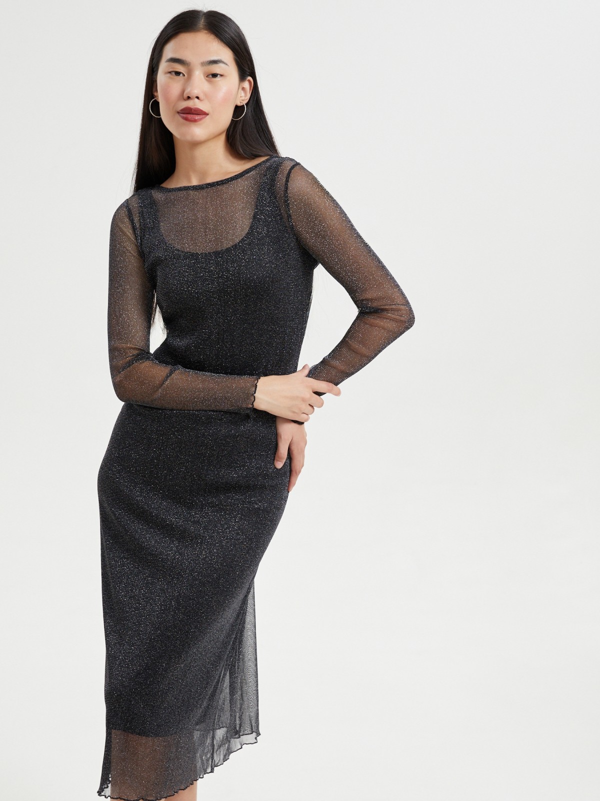 Платье из сетки с люрексом и нижней комбинацией