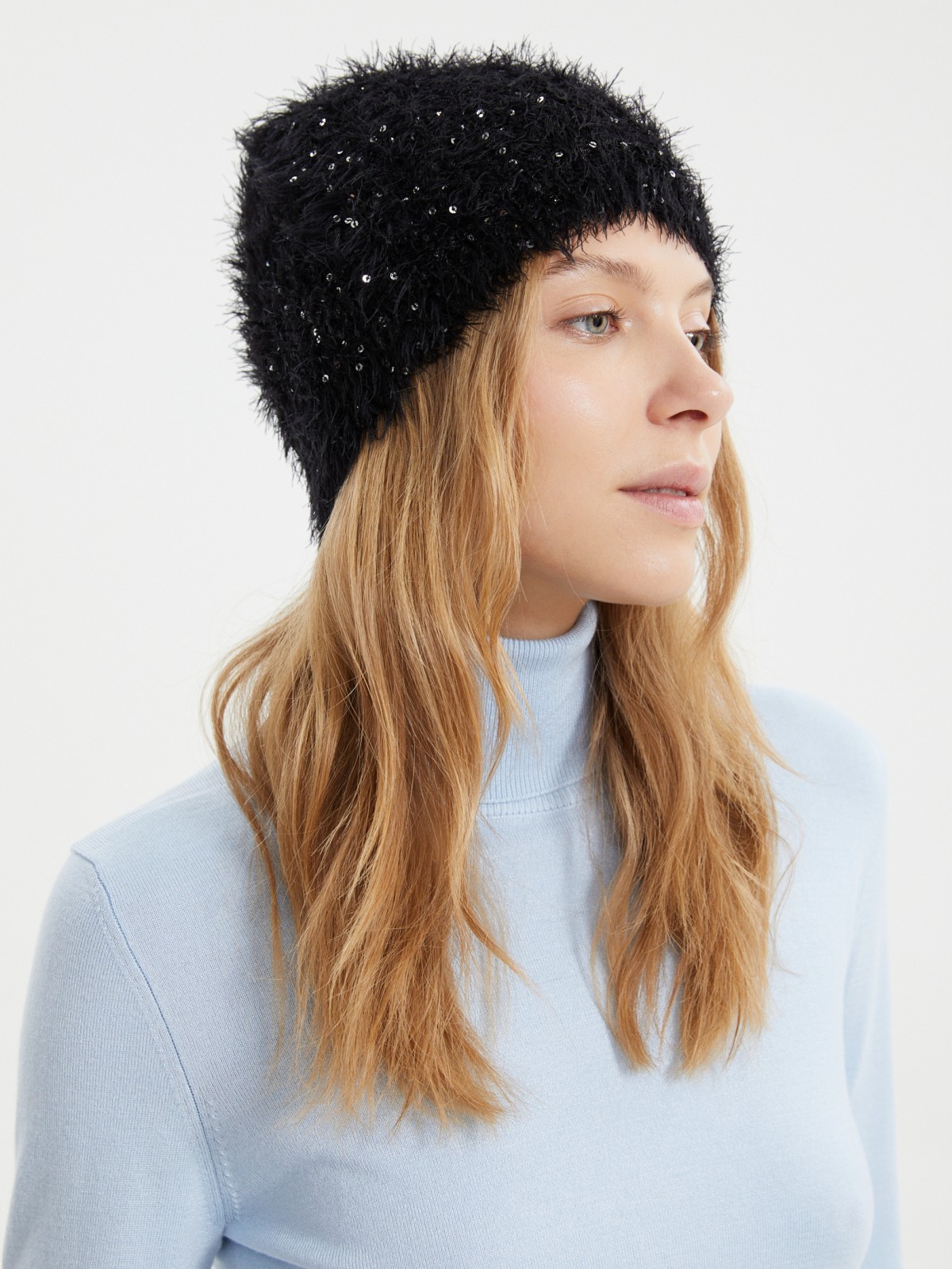 Шапка-бини без отворота с блёстками