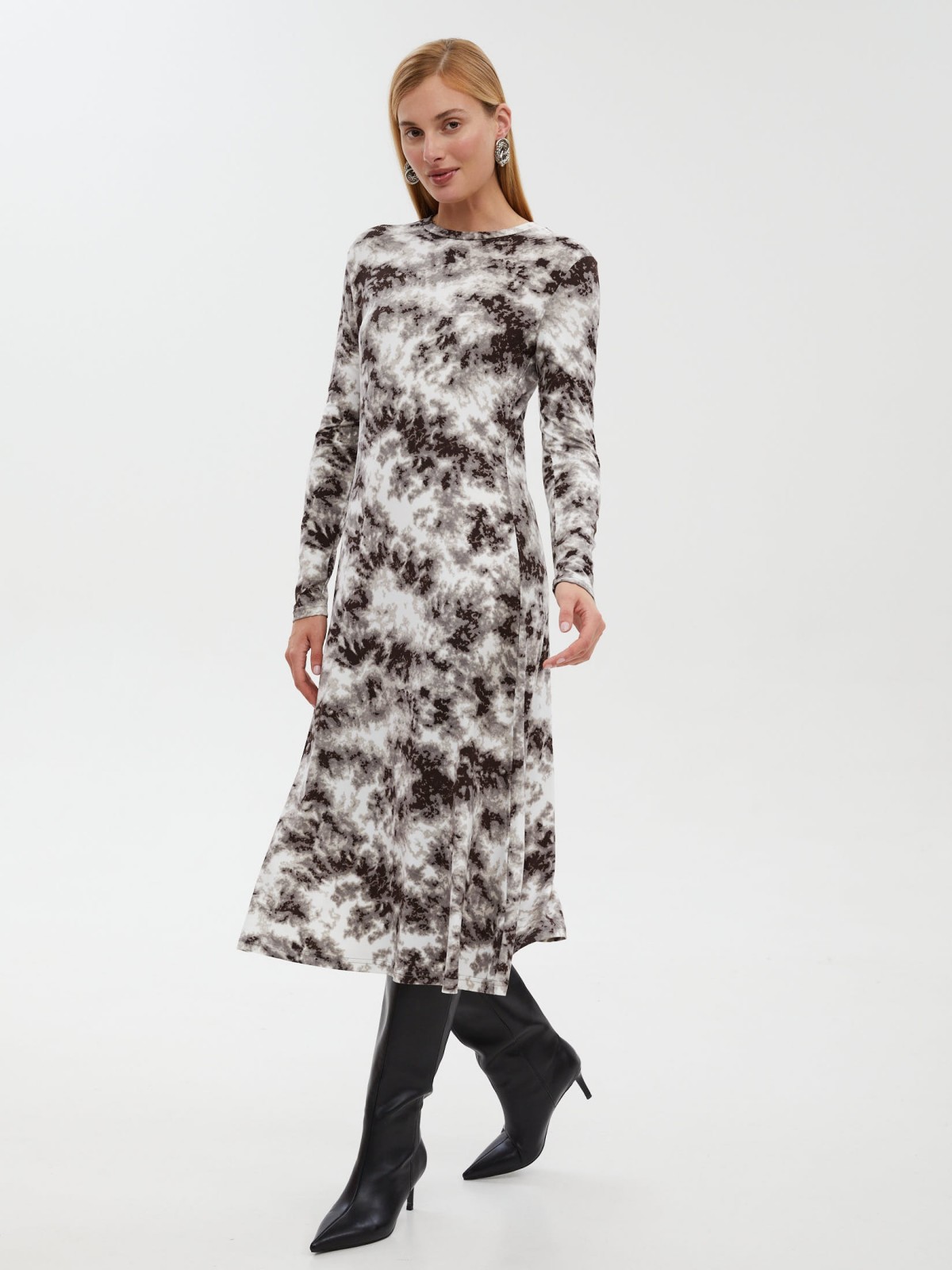 Трикотажное платье миди с принтом