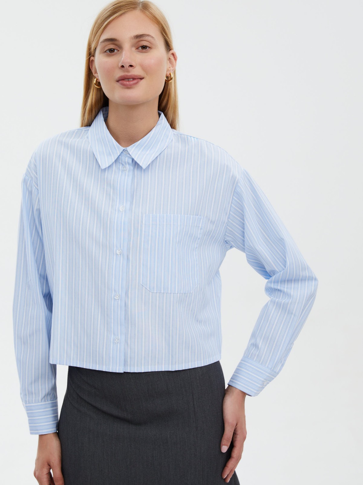 Укороченная рубашка в полоску с карманом