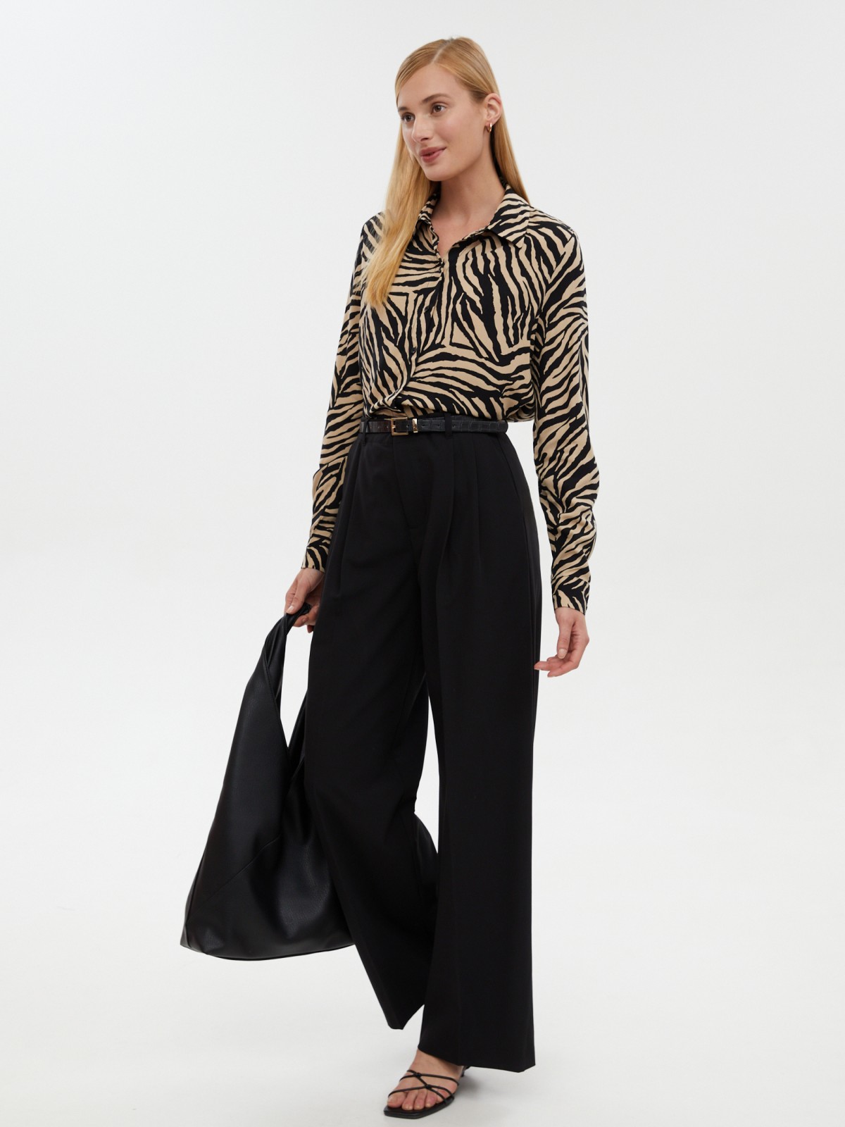 Рубашка из вискозы с принтом и длинным рукавом