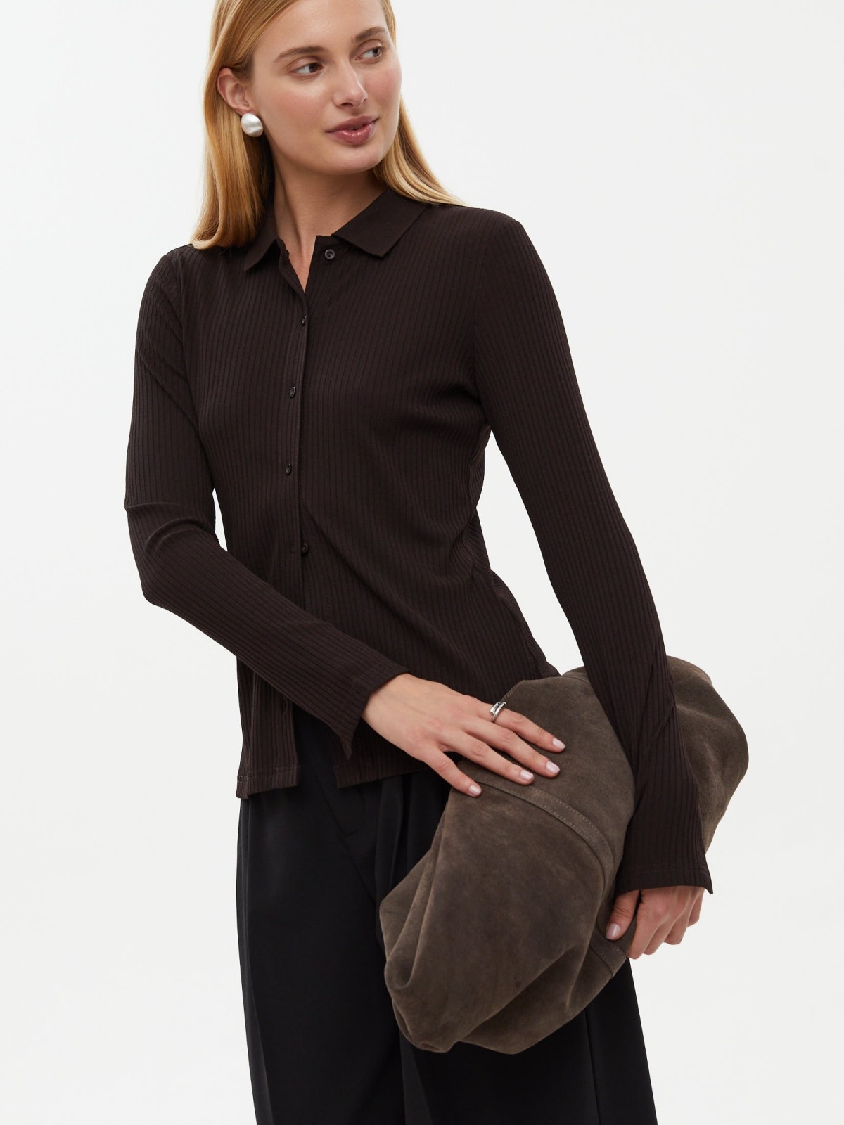 Трикотажная рубашка с отложным воротником