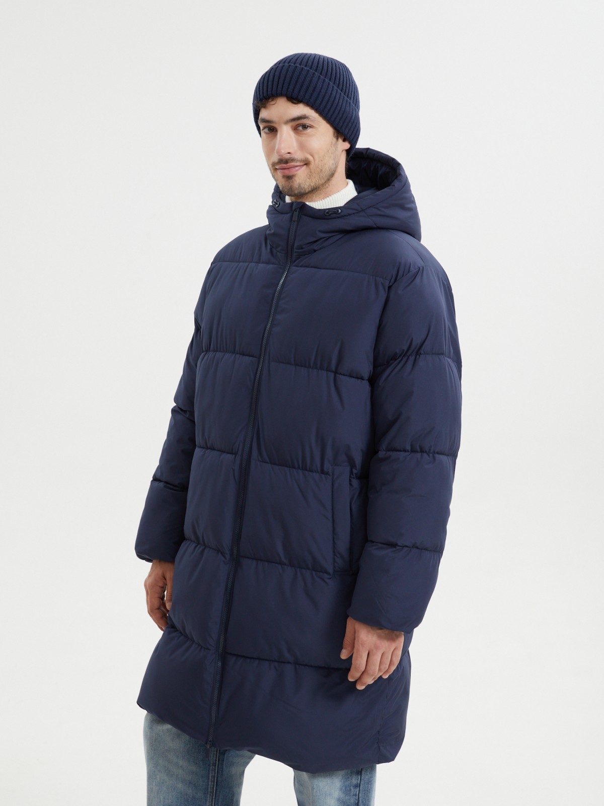 Тёплая куртка-пальто на молнии с капюшоном