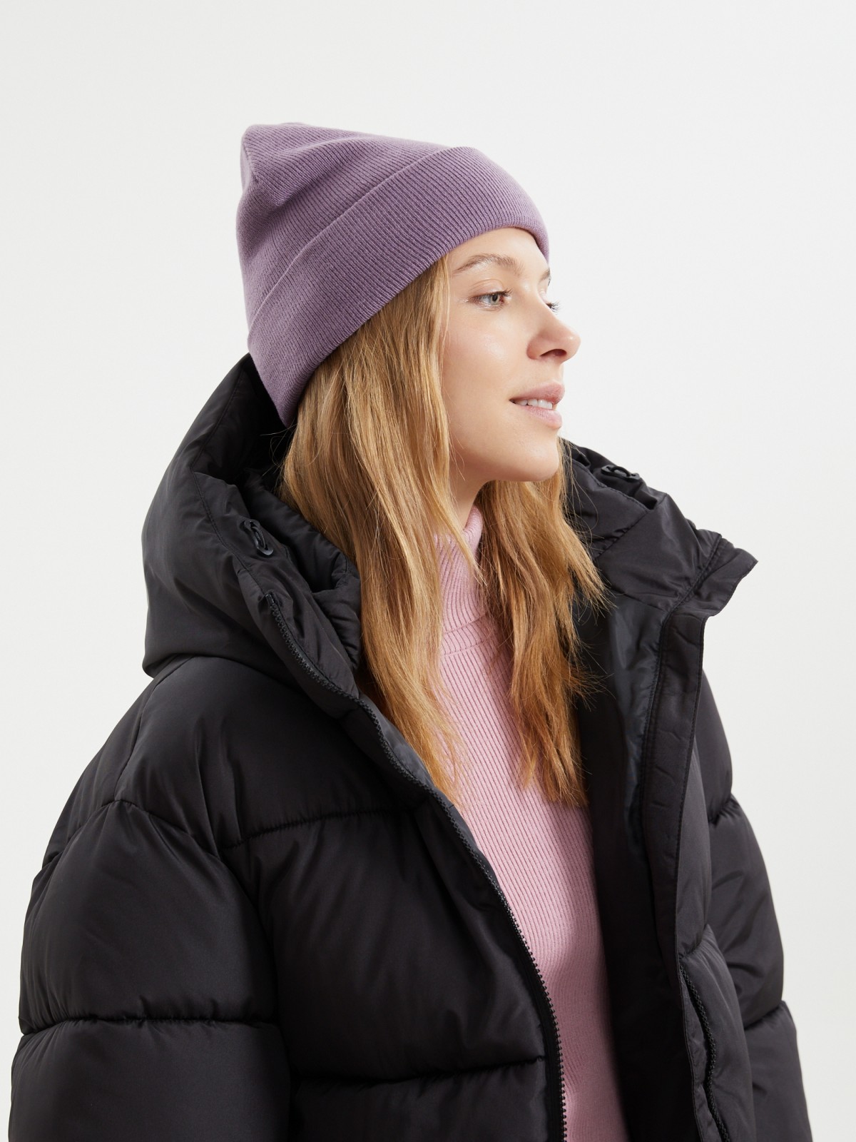 Трикотажная шапка-бини с отворотом