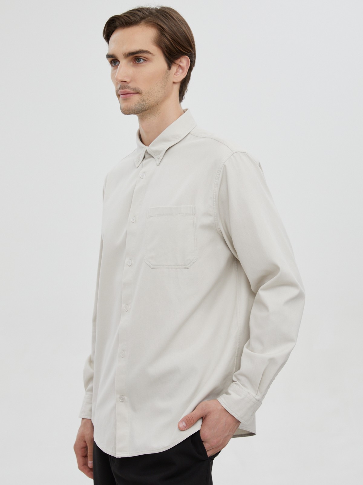 Прямая рубашка из хлопка с длинным рукавом
