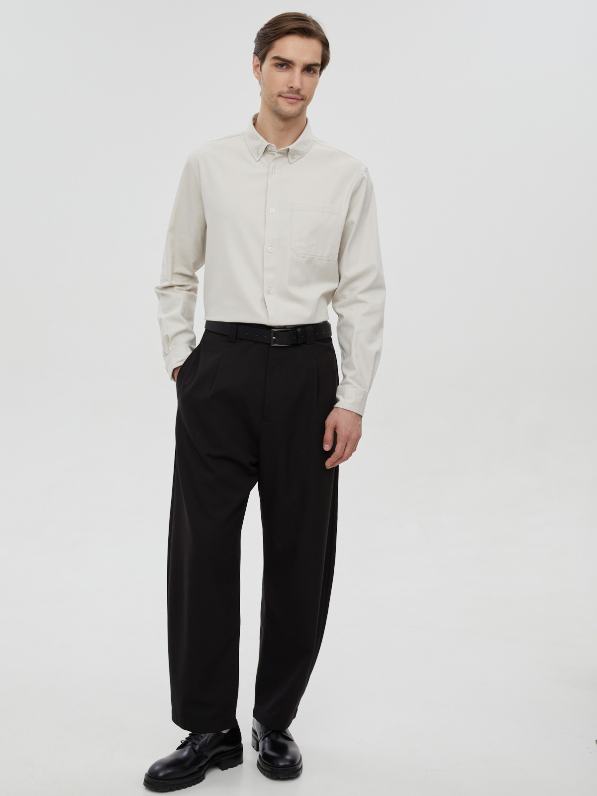 Прямая рубашка из хлопка с длинным рукавом