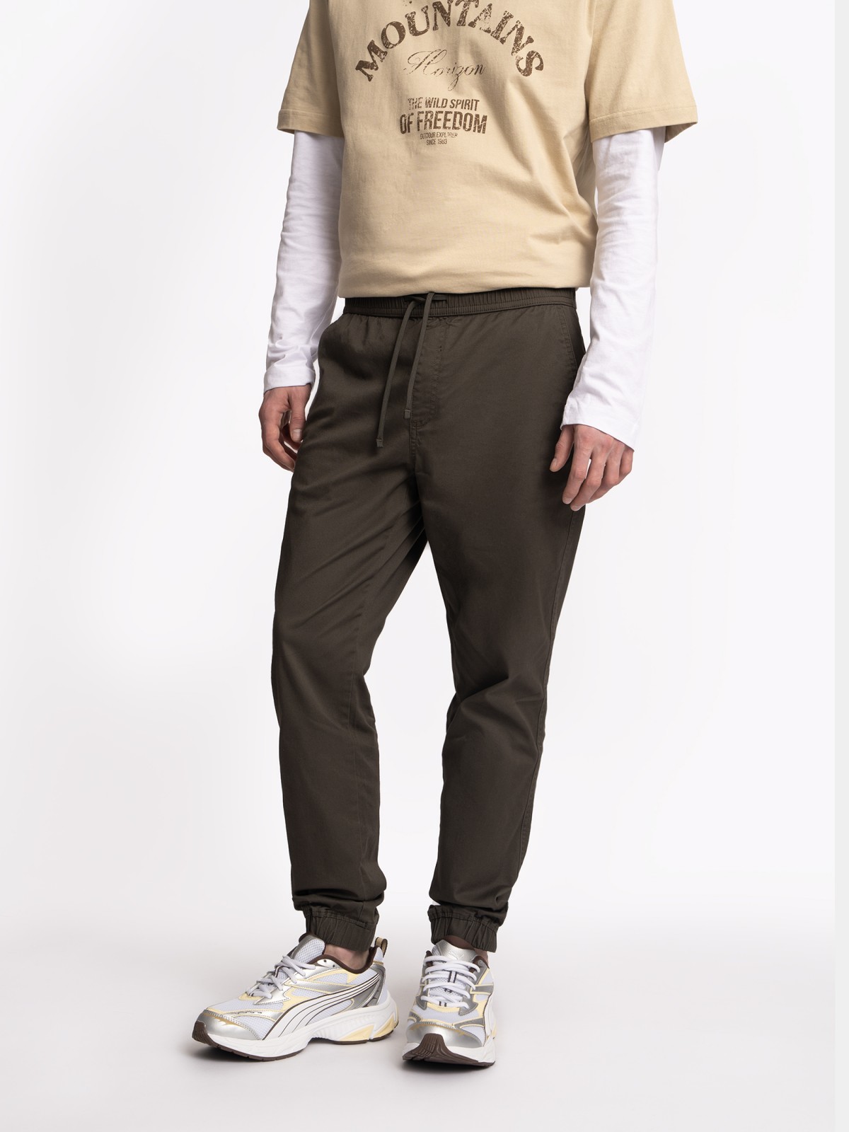 Прямые брюки-джоггеры из хлопка на резинке