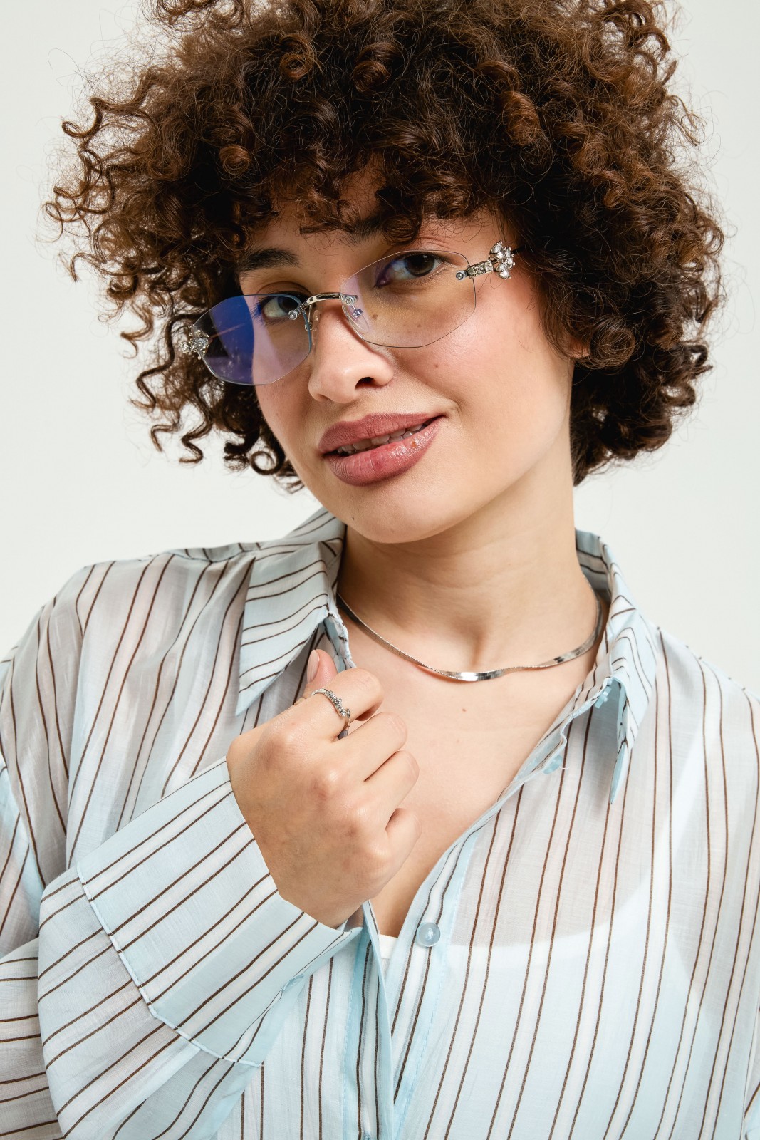 Рубашка из шифона в полоску