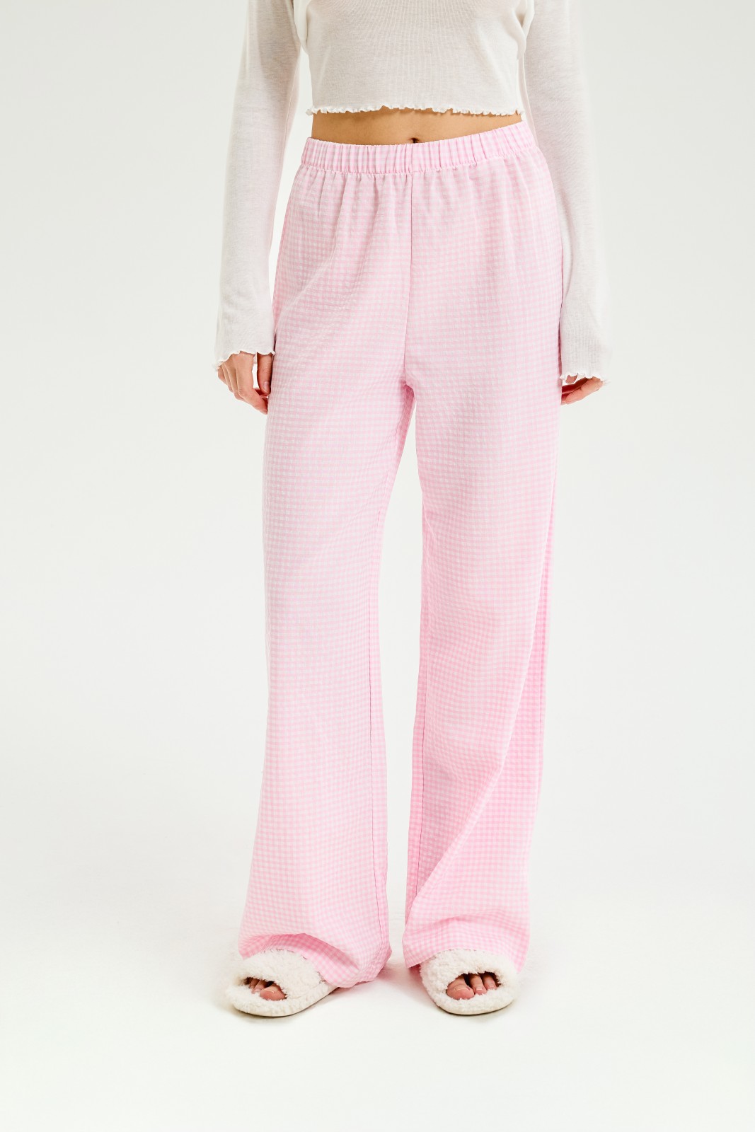 Прямые брюки на резинке с принтом