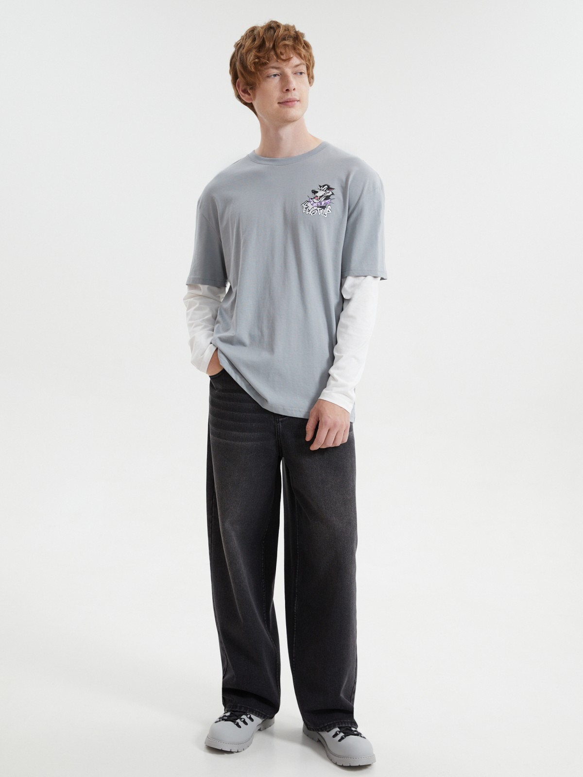 Лонгслив из хлопка с имитацией футболки