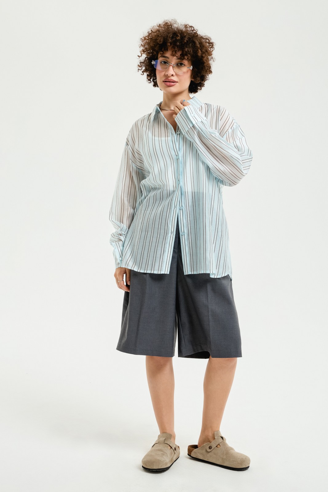 Рубашка из шифона в полоску