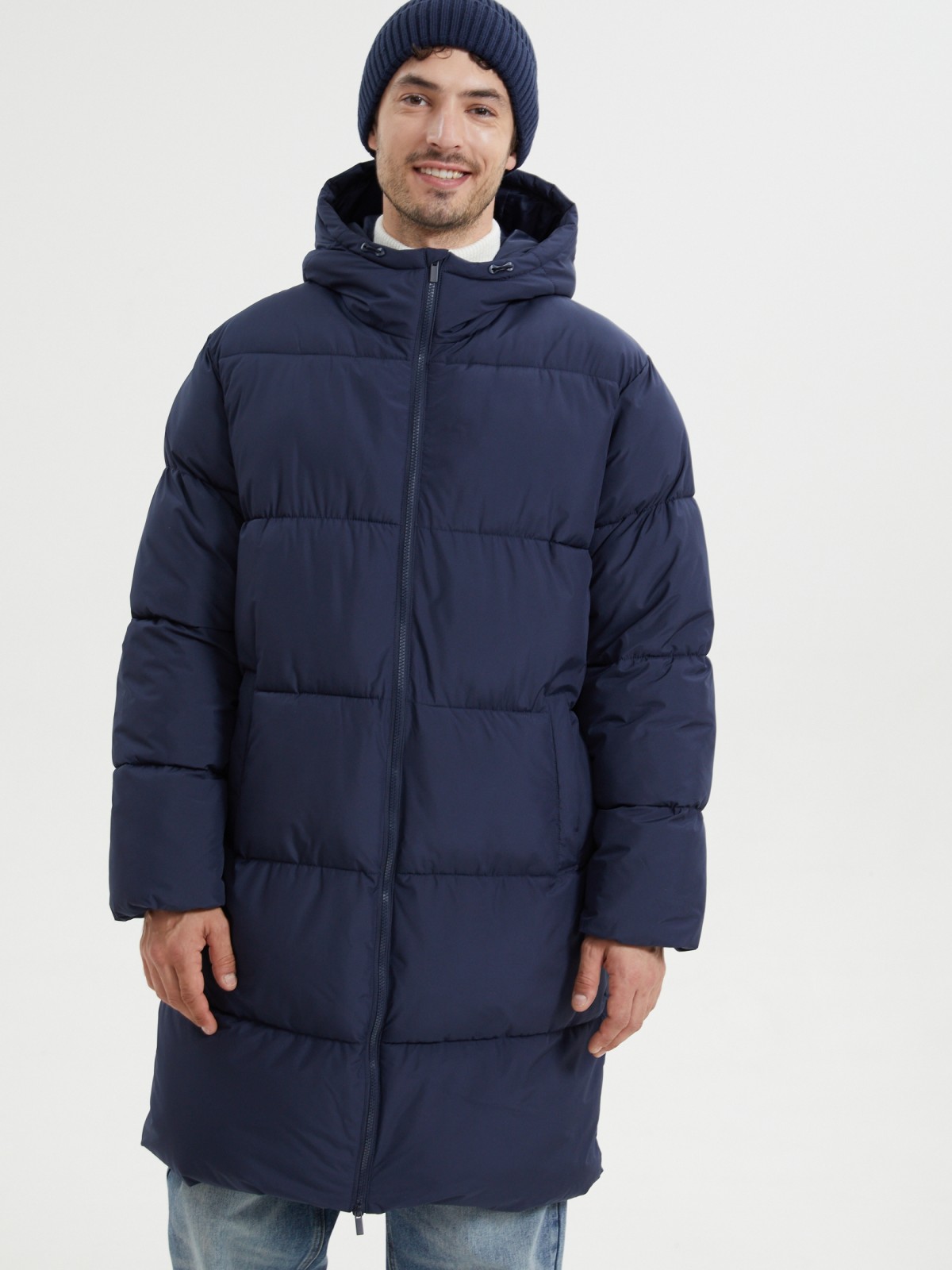 Тёплая куртка-пальто на молнии с капюшоном