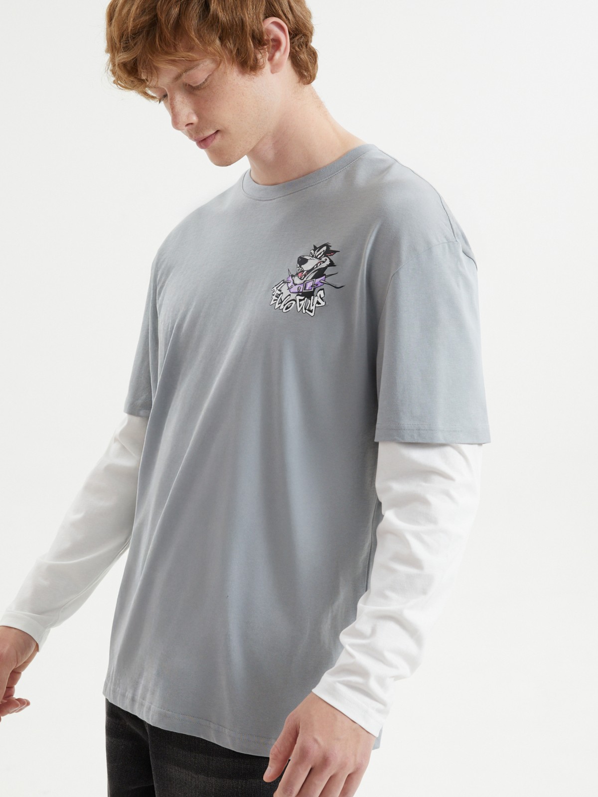 Лонгслив из хлопка с имитацией футболки