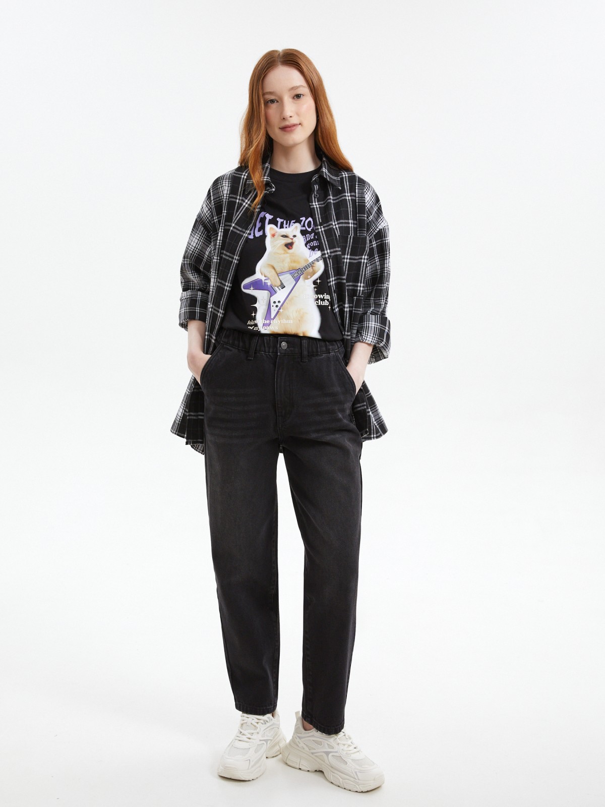 Джинсы силуэта Mom из хлопка на резинке