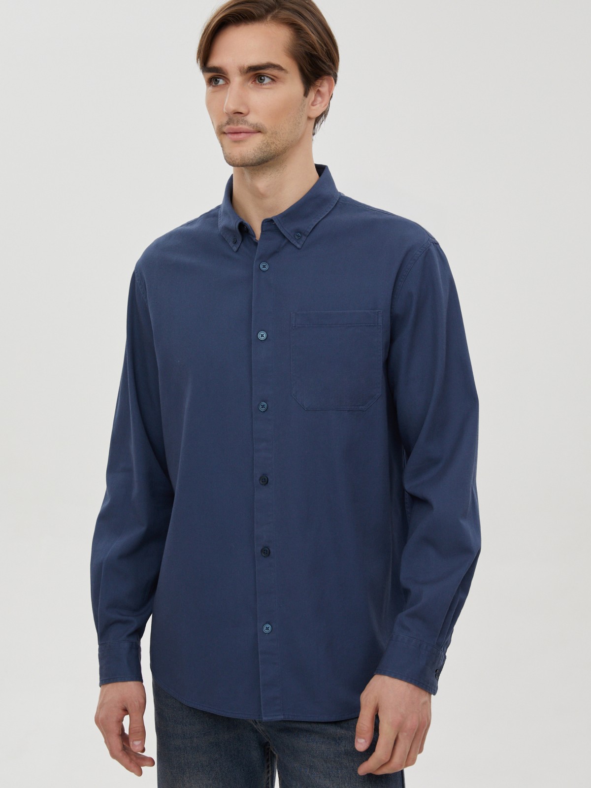 Прямая рубашка из хлопка с длинным рукавом