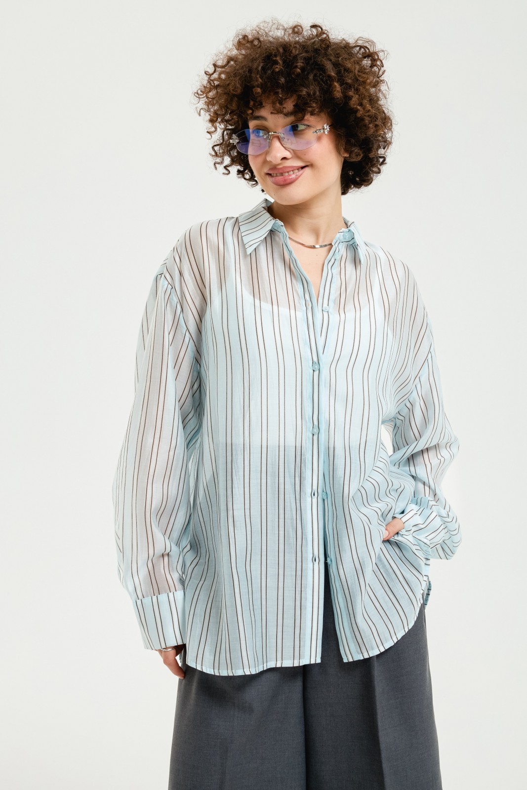 Рубашка из шифона в полоску