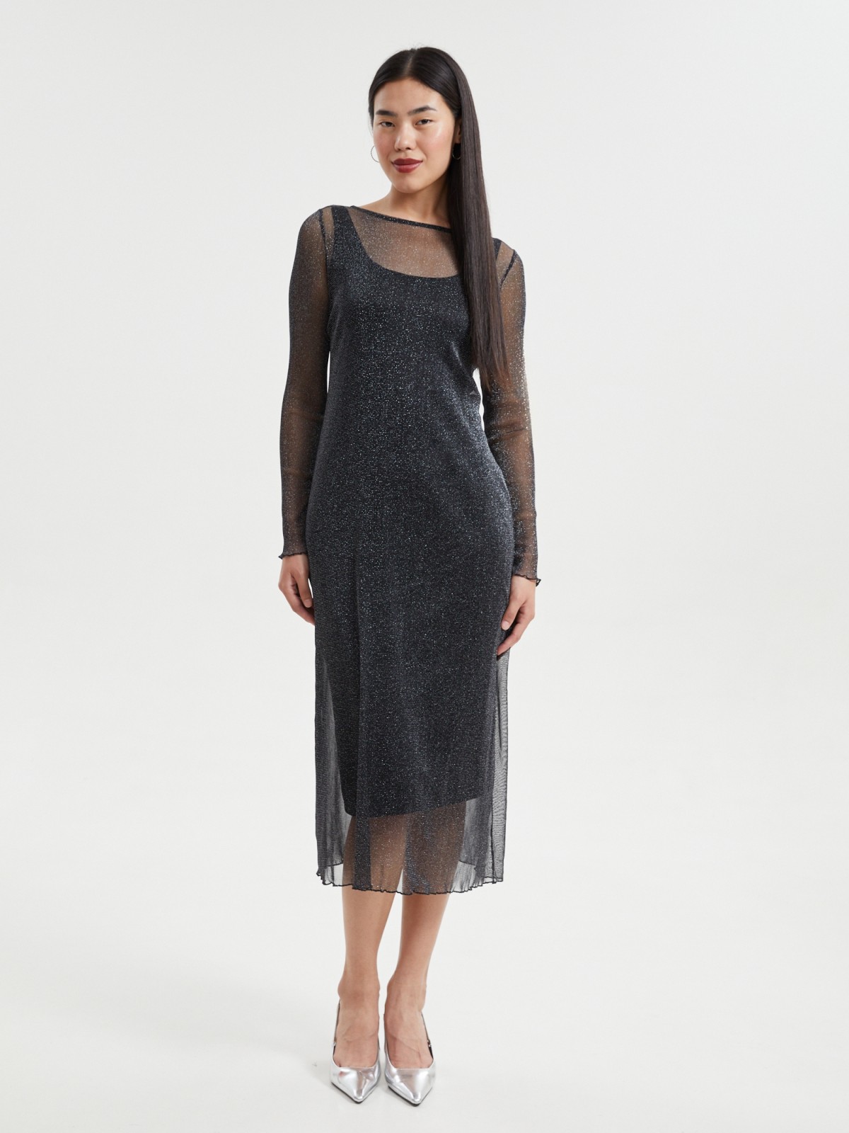 Платье из сетки с люрексом и нижней комбинацией