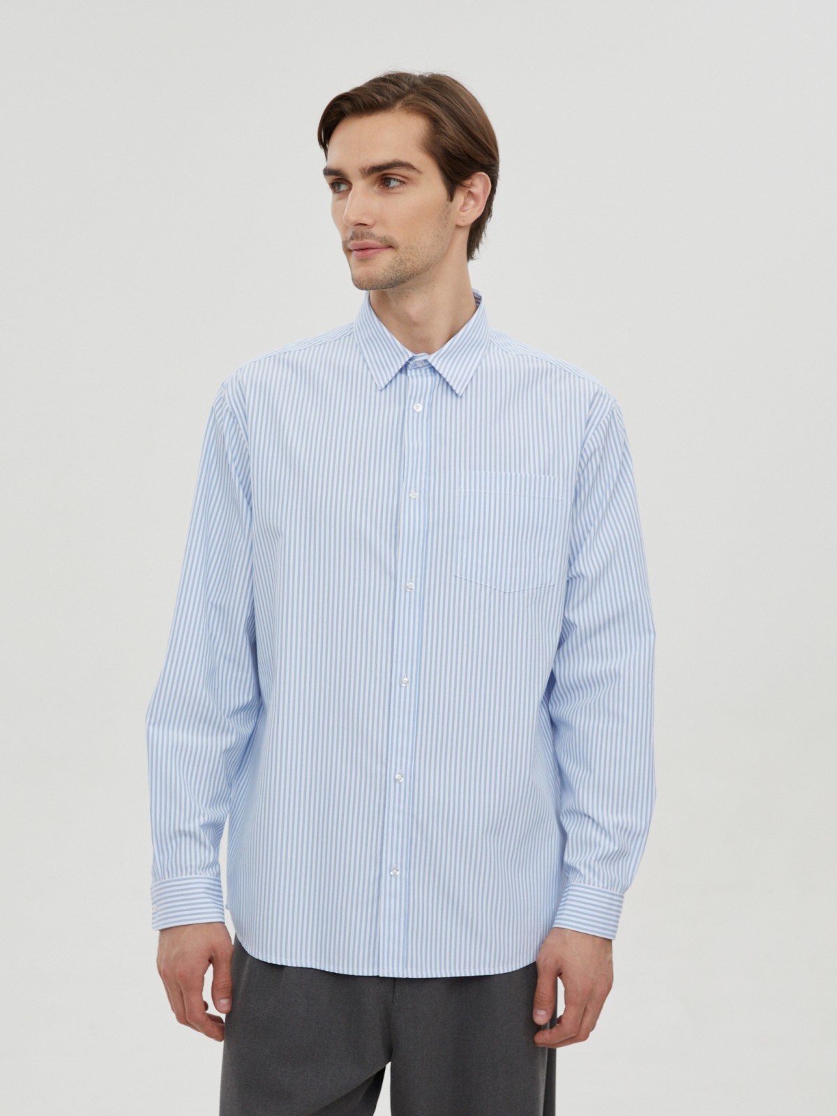 Офисная прямая рубашка в полоску с длинным рукавом