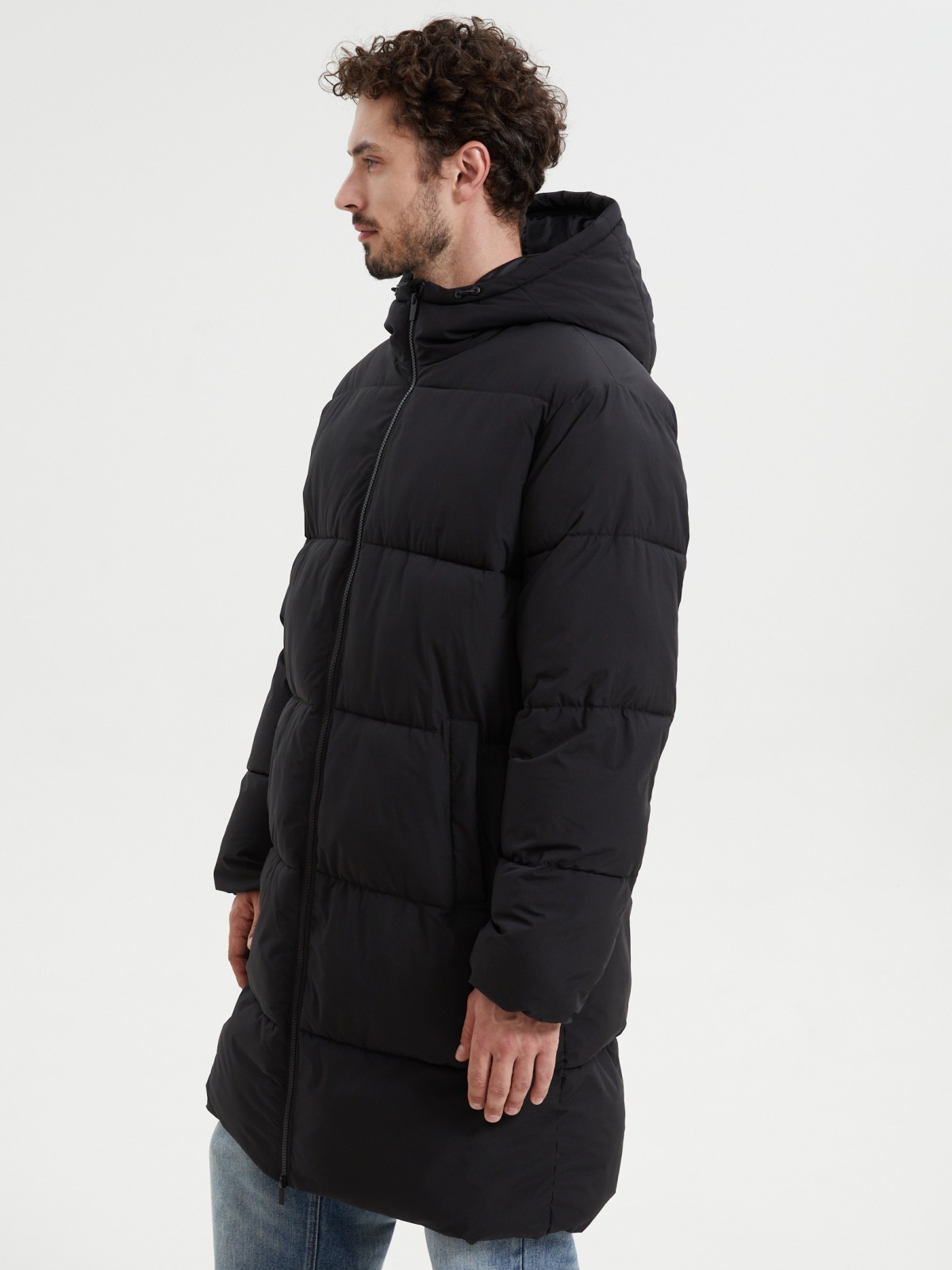 Тёплая куртка-пальто на молнии с капюшоном