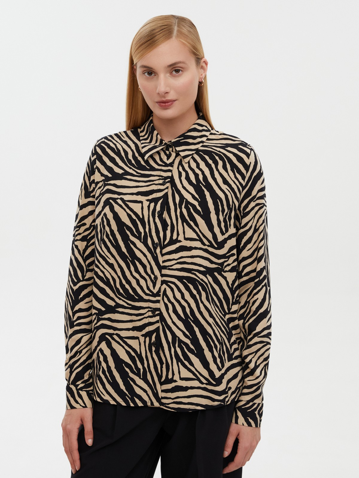 Рубашка из вискозы с принтом и длинным рукавом