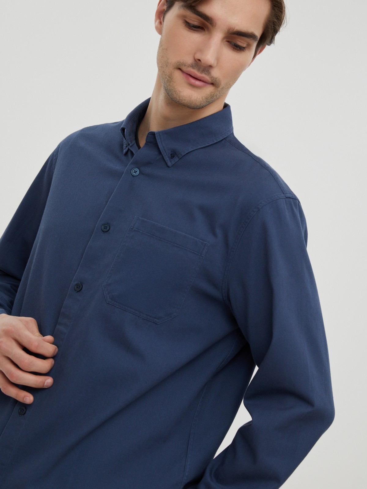 Прямая рубашка из хлопка с длинным рукавом