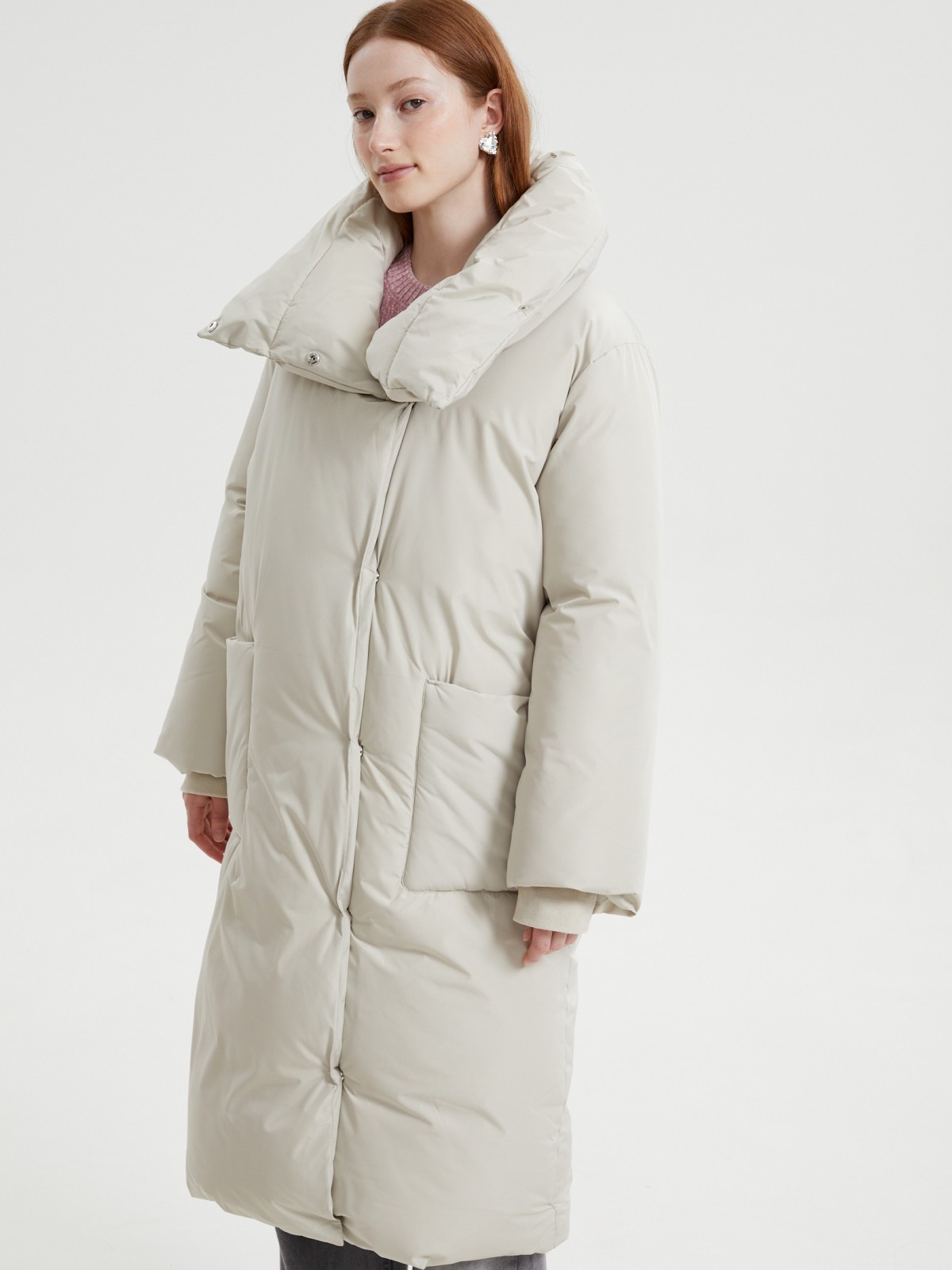 Тёплая куртка-пальто с воротником-стойкой