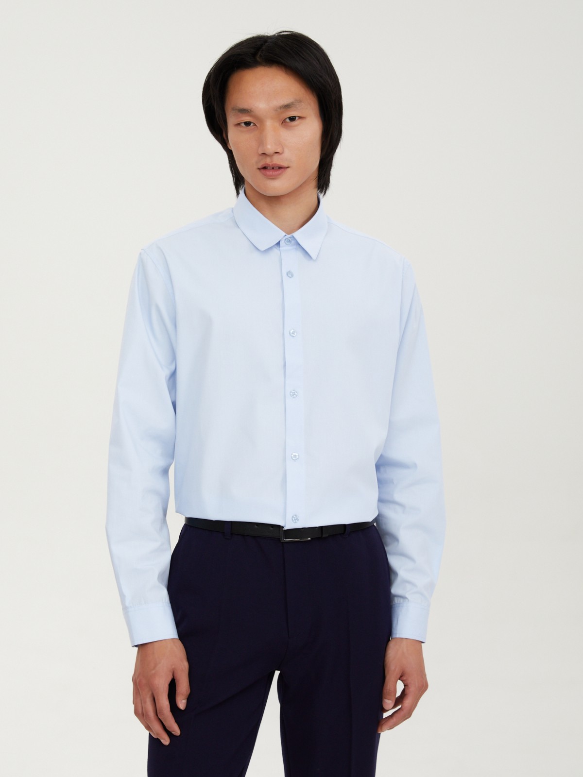 Офисная прямая рубашка с длинным рукавом