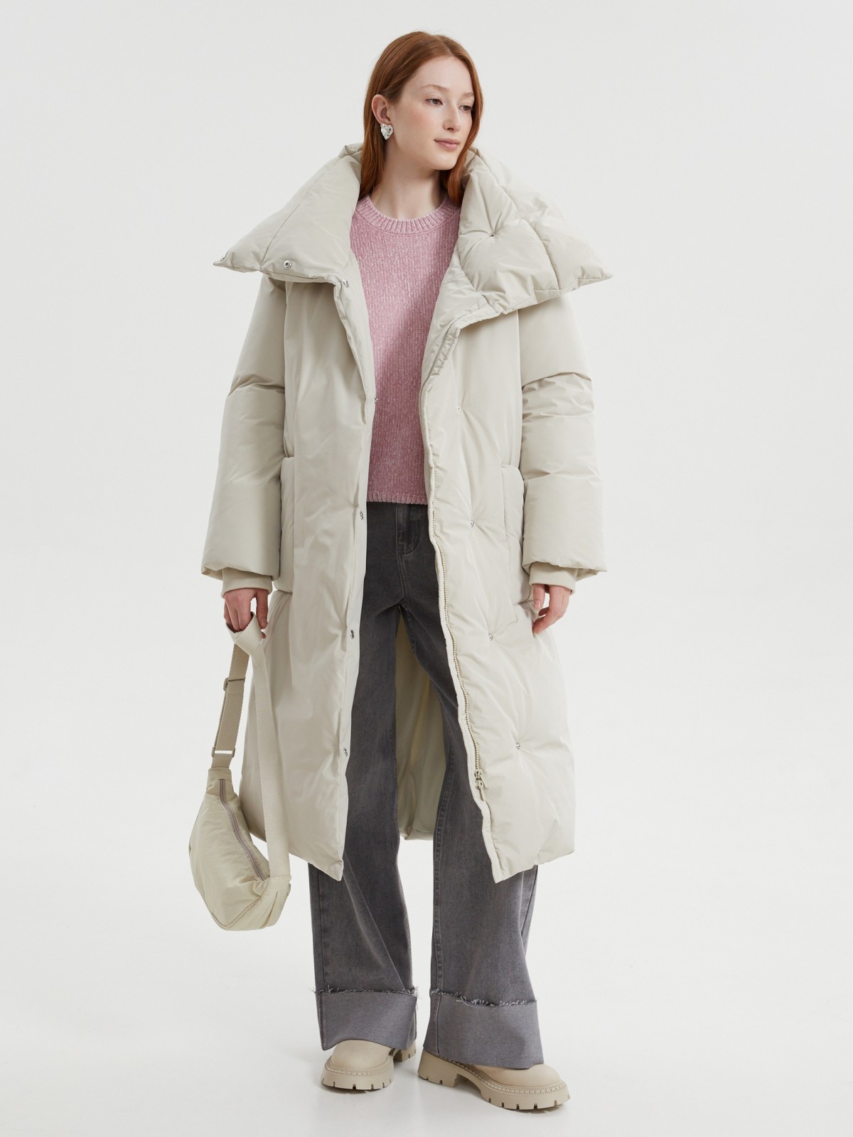 Тёплая куртка-пальто с воротником-стойкой