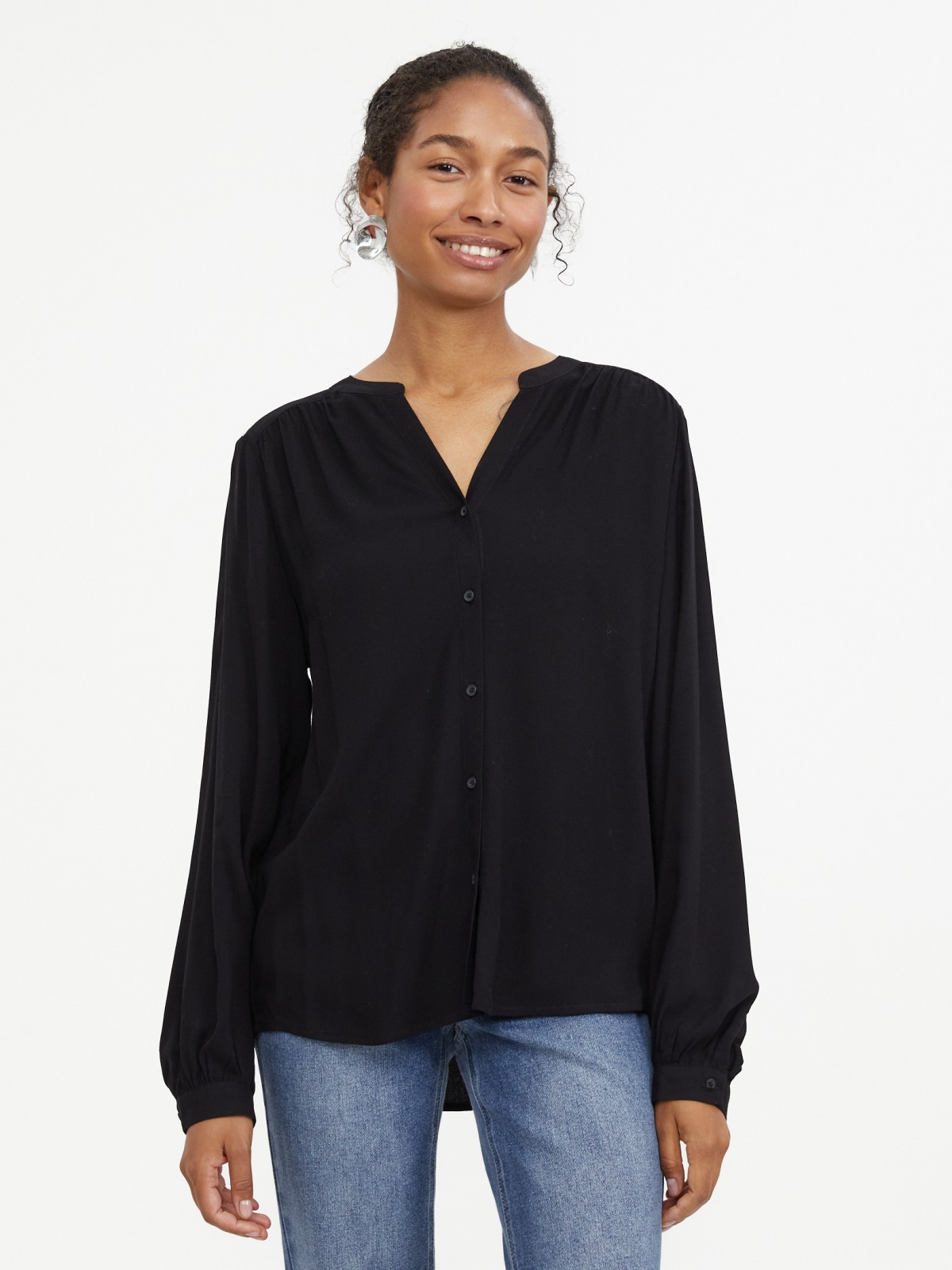 Офисная рубашка из вискозы с длинным рукавом