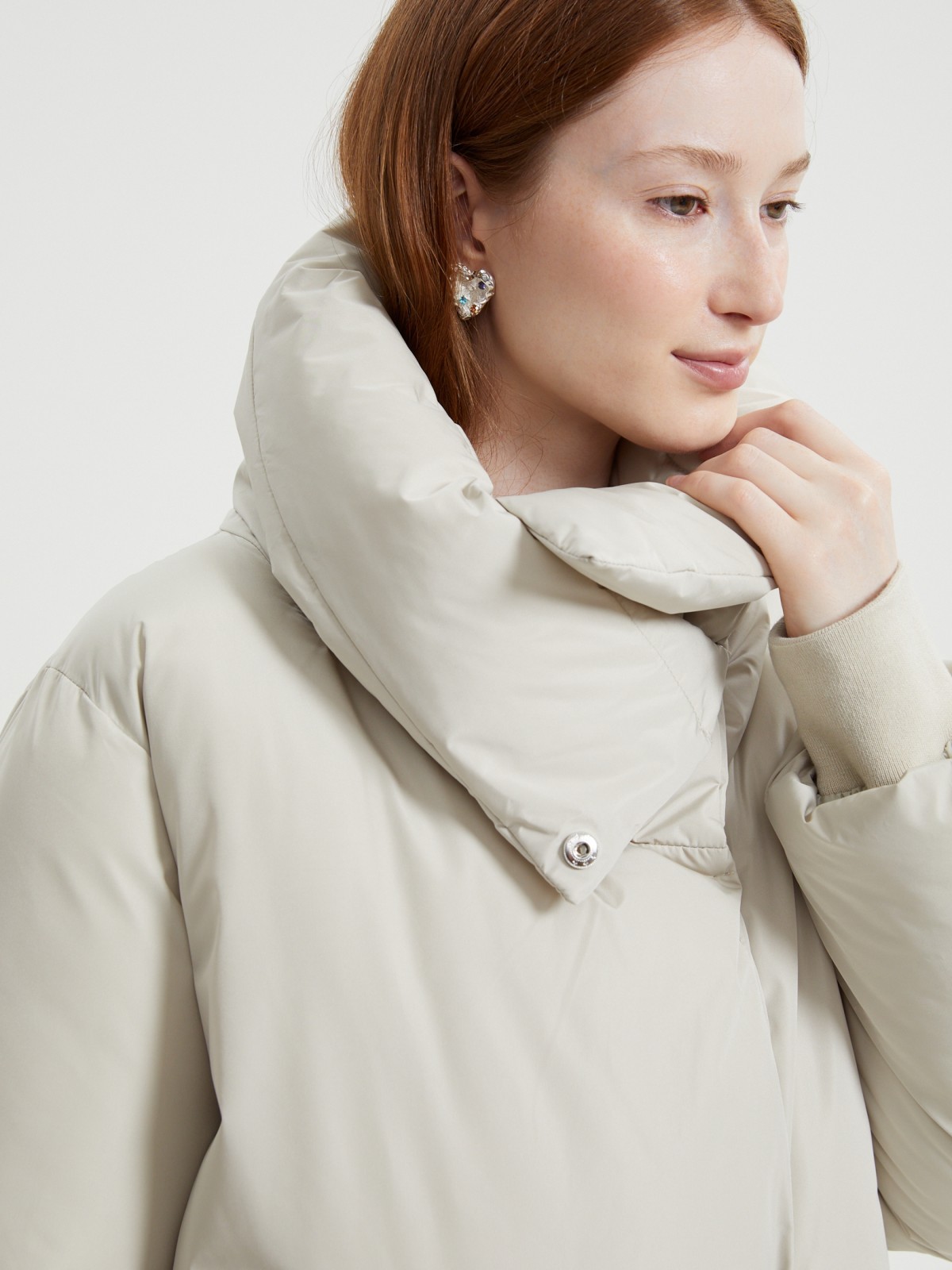 Тёплая куртка-пальто с воротником-стойкой