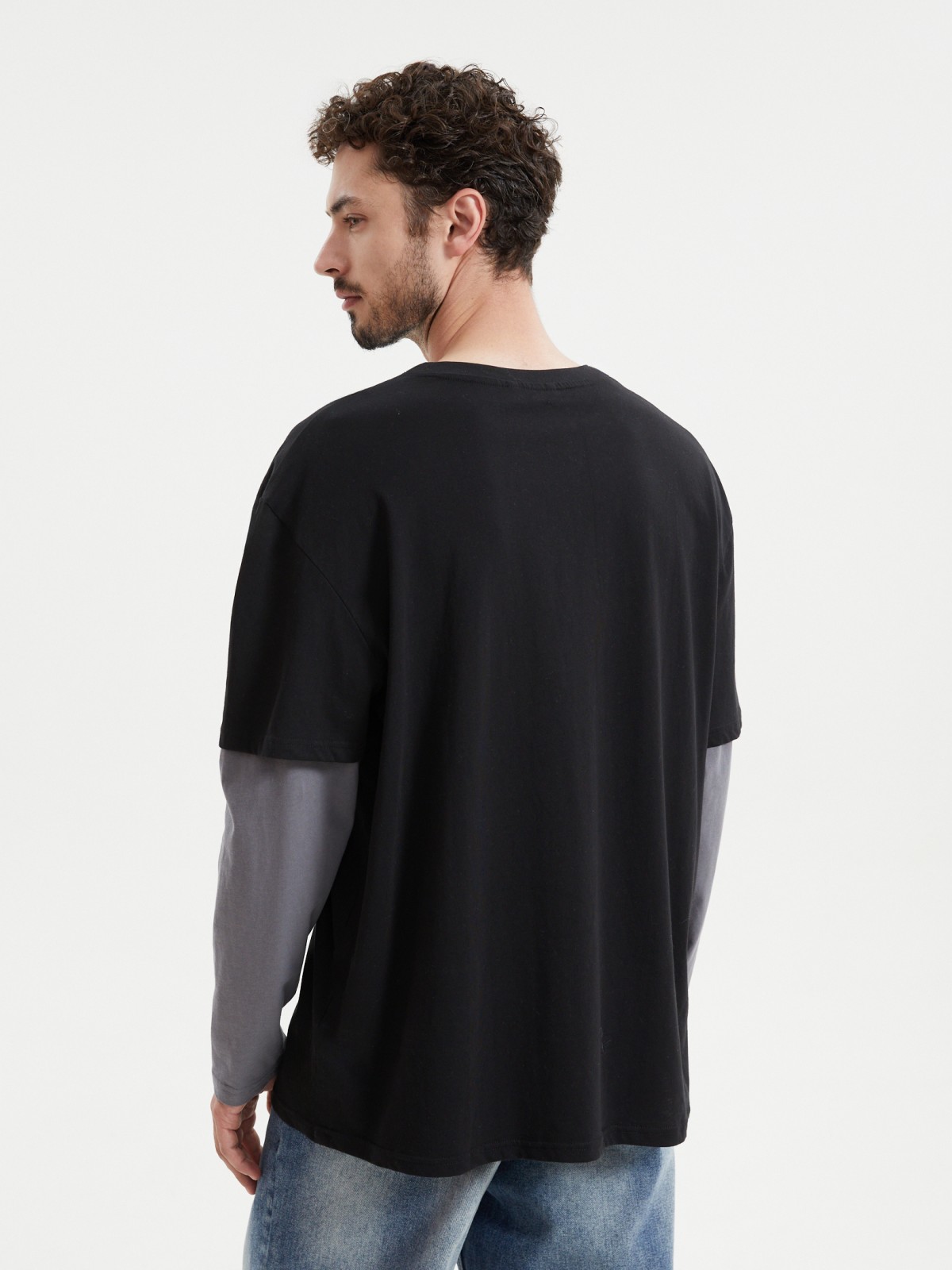 Лонгслив из хлопка с имитацией футболки