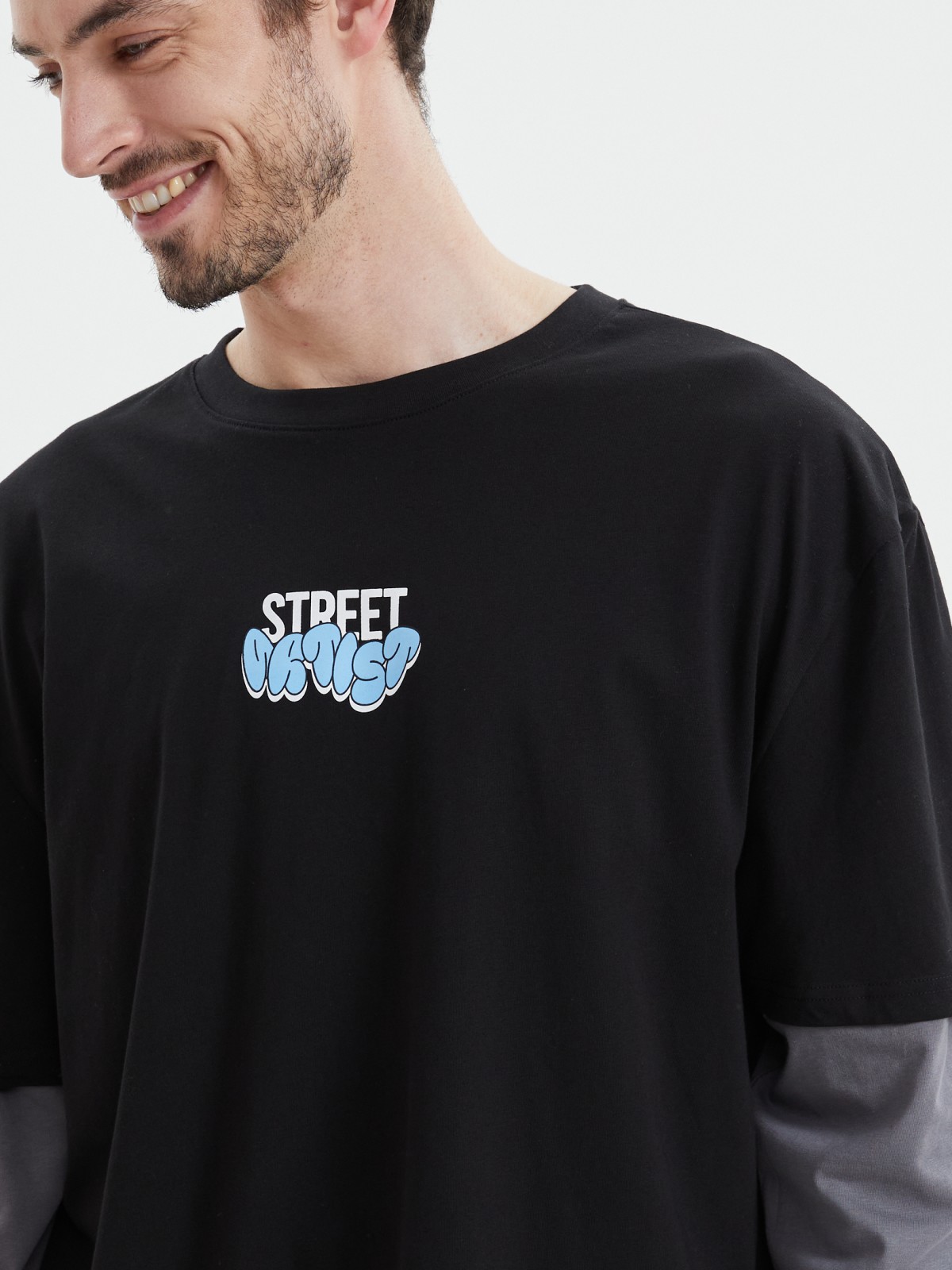 Лонгслив из хлопка с имитацией футболки