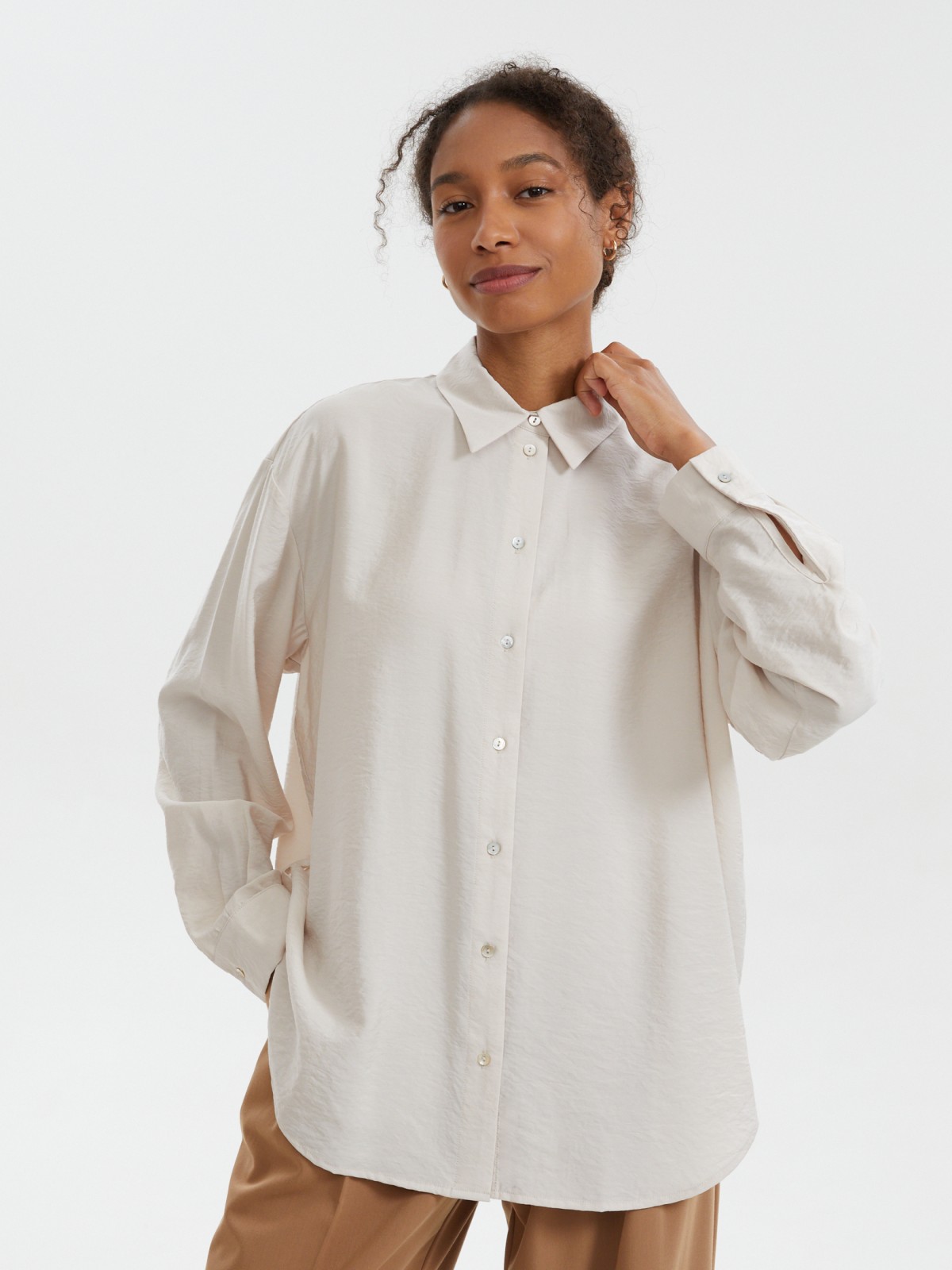 Однотонная рубашка из жатой ткани