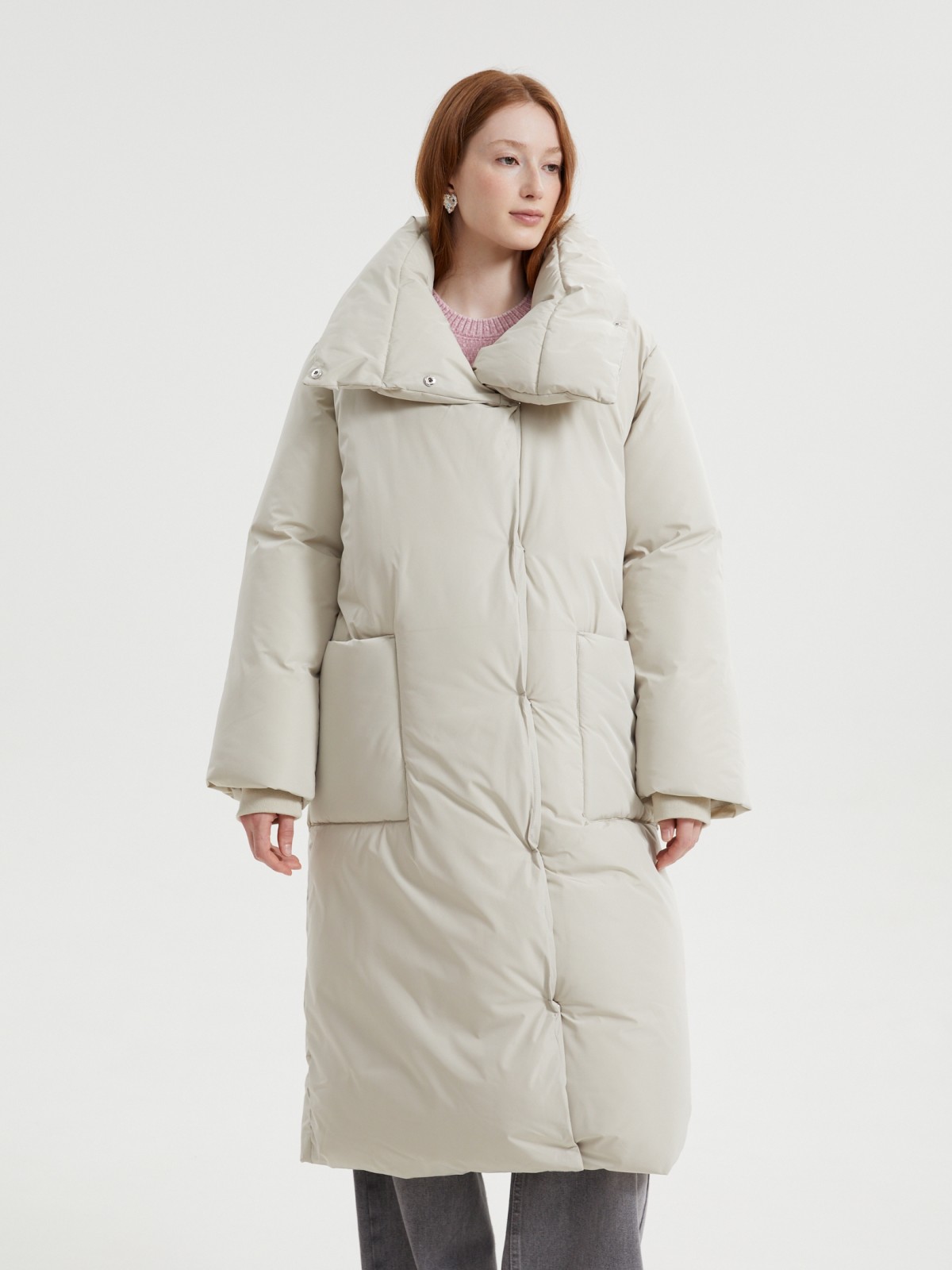 Тёплая куртка-пальто с воротником-стойкой