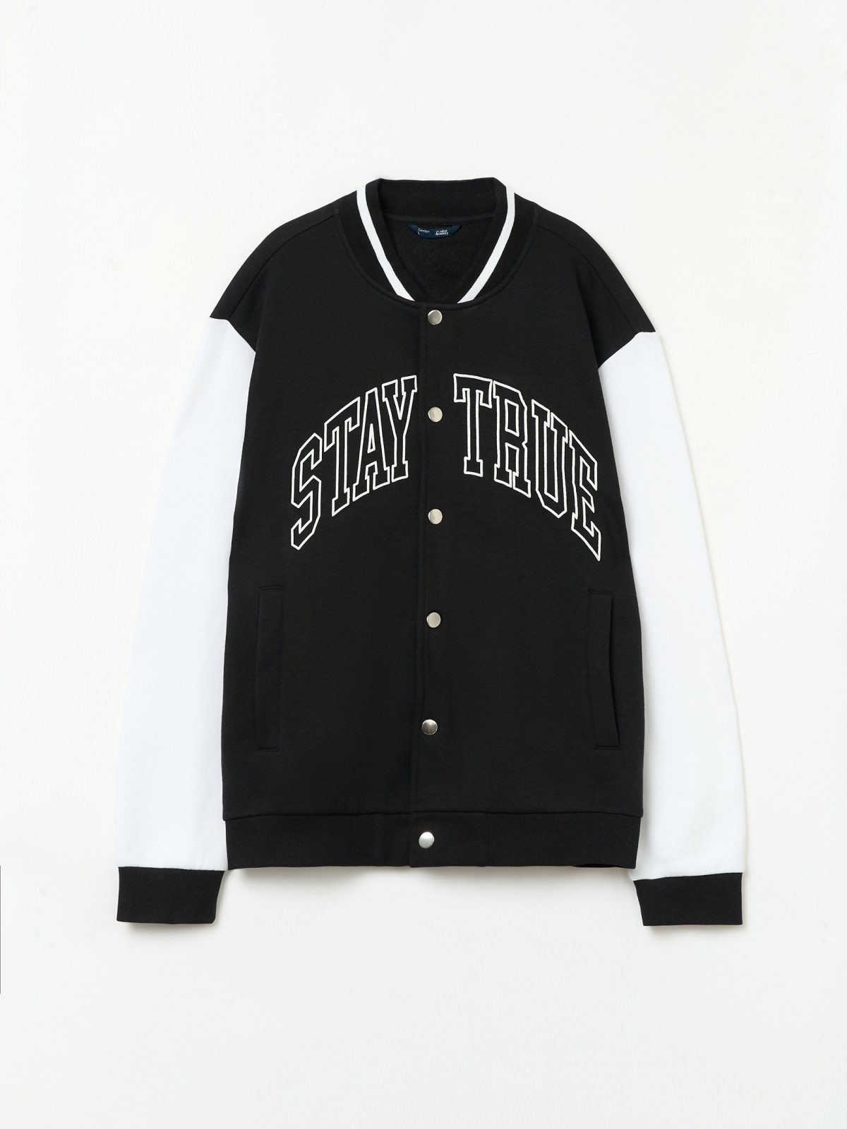 Трикотажный бомбер в колледж-стиле на кнопках