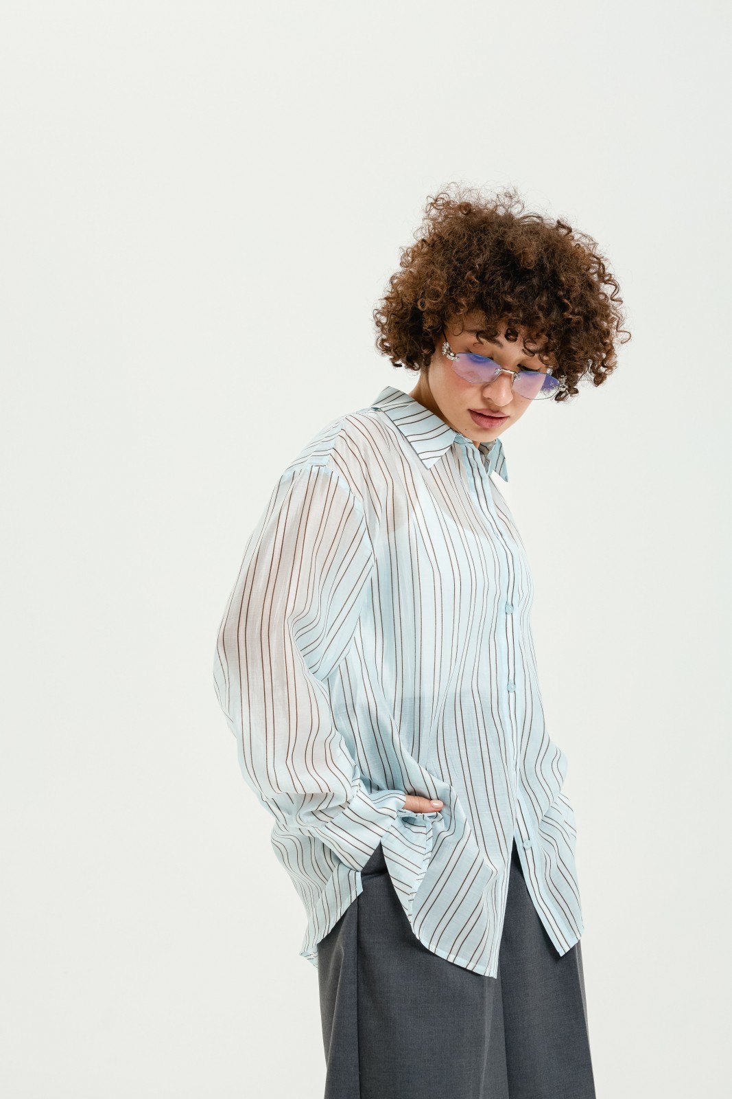 Рубашка из шифона в полоску