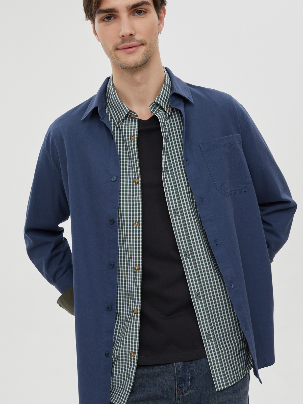 Прямая рубашка из хлопка с длинным рукавом