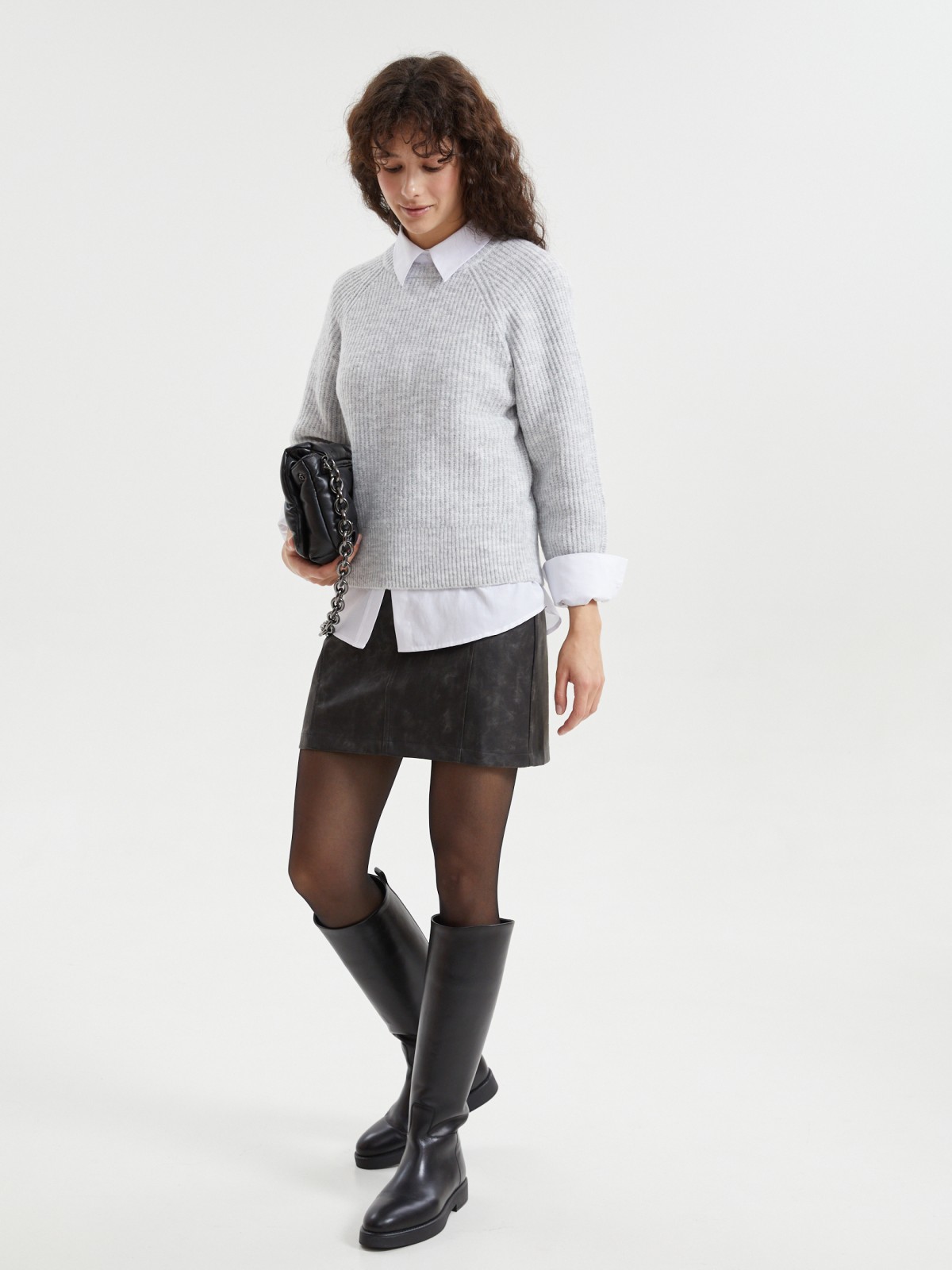 Юбка длины мини из экокожи