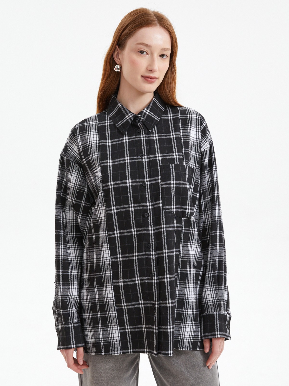 Рубашка оверсайз с узором в клетку