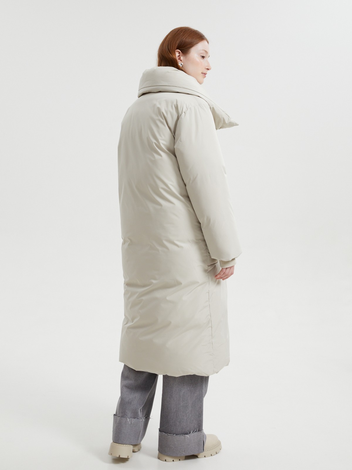 Тёплая куртка-пальто с воротником-стойкой