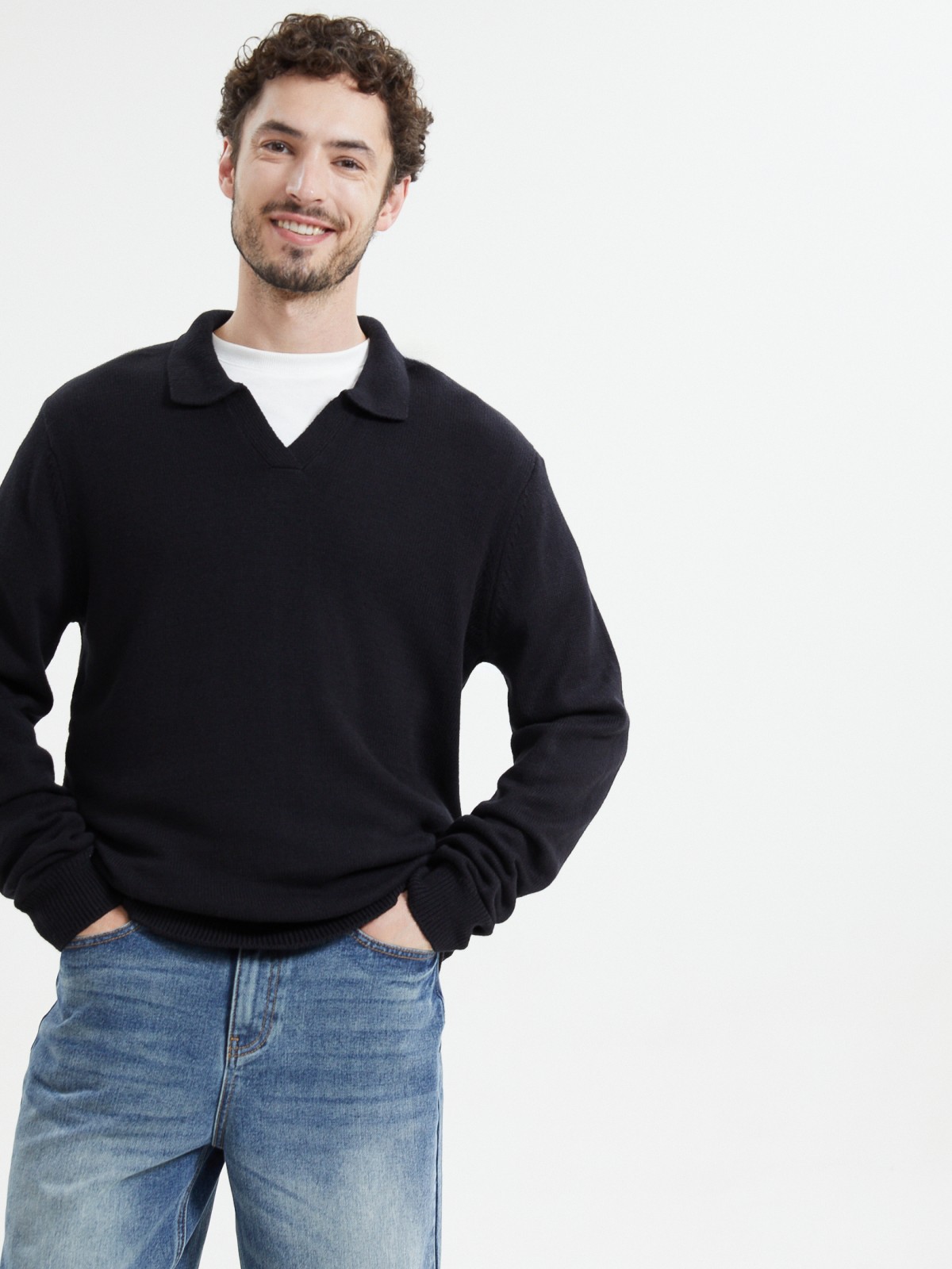 Вязаный джемпер поло с длинным рукавом