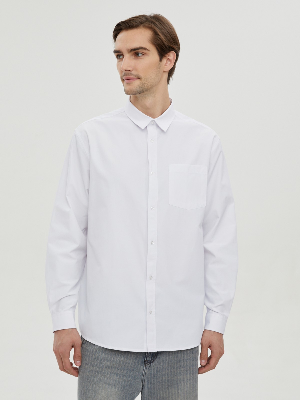 Офисная прямая рубашка с длинным рукавом