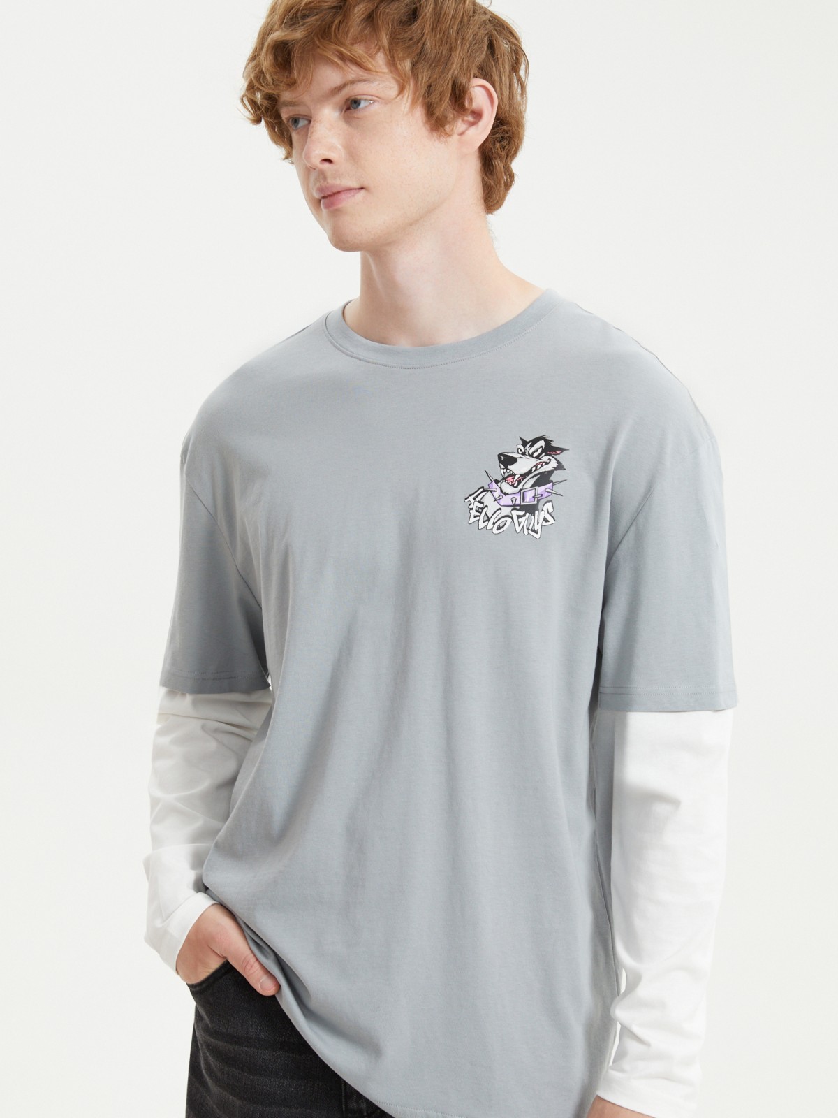 Лонгслив из хлопка с имитацией футболки