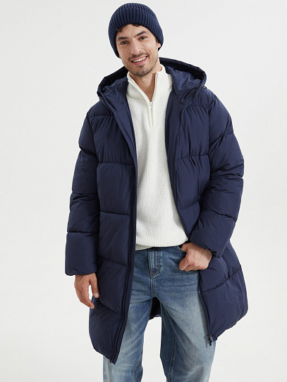 Тёплая куртка-пальто на молнии с капюшоном