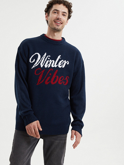 Вязаный джемпер из акрила с новогодней надписью