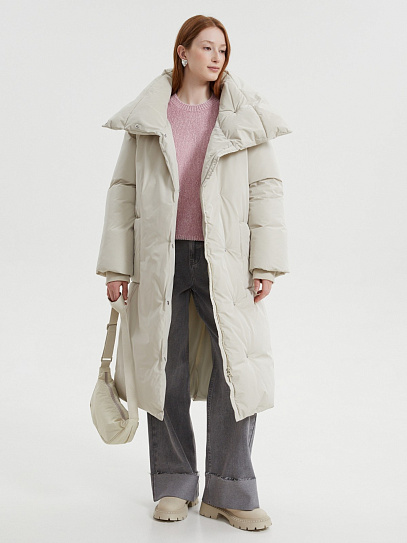 Тёплая куртка-пальто с воротником-стойкой