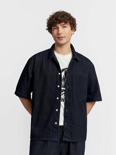 Джинсовая куртка-рубашка с коротким рукавом