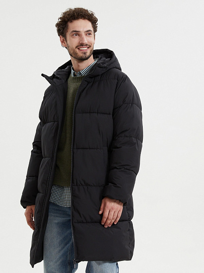 Тёплая куртка-пальто на молнии с капюшоном