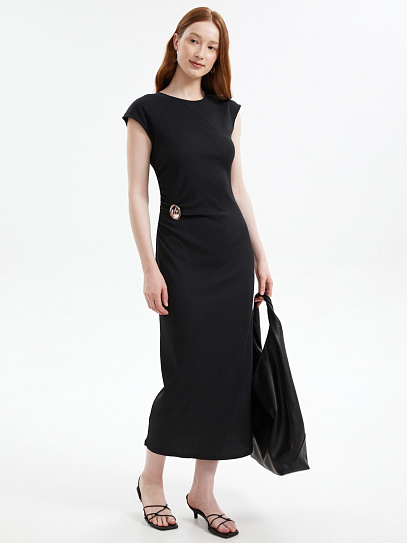 Платье миди без рукавов с драпировкой