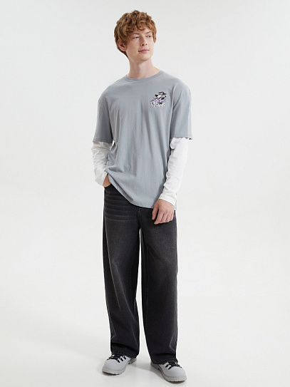 Лонгслив из хлопка с имитацией футболки